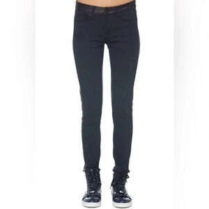 NWT Navy Hudson Jeans Leeloo Quilted Leather Stripe 25 Retail $298